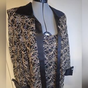 Vintage Black and Gold Sequin Jacket W/ Top Sewn In Combo Size 14 W